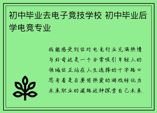 初中毕业去电子竞技学校 初中毕业后学电竞专业